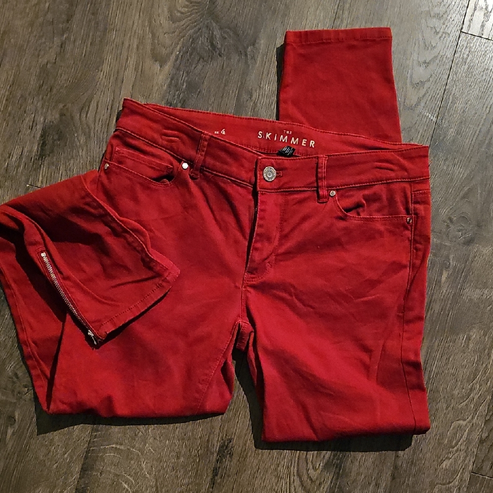 White House Black Market Burnt Red Skimmer Jeans Size 4 Stretch  Zipper On Side